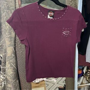 Harley-Davidson Women's Plum Studded Pocket Tee - Deep Berry